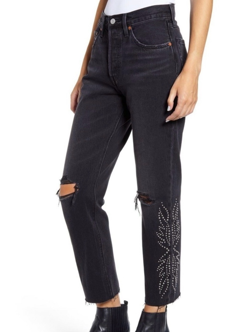 Levi’s Studded Distressed Western Black Straight Leg Jeans Size 31